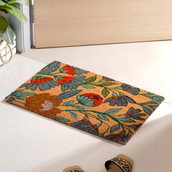 Floral Coir Door Mat – Natural & Handcrafted
